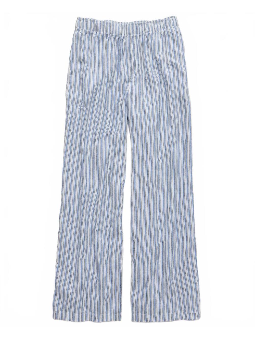AE Weekend Vibes Linen-Blend Pull-On Pant American Eagle Blue Stripes NWT Medium